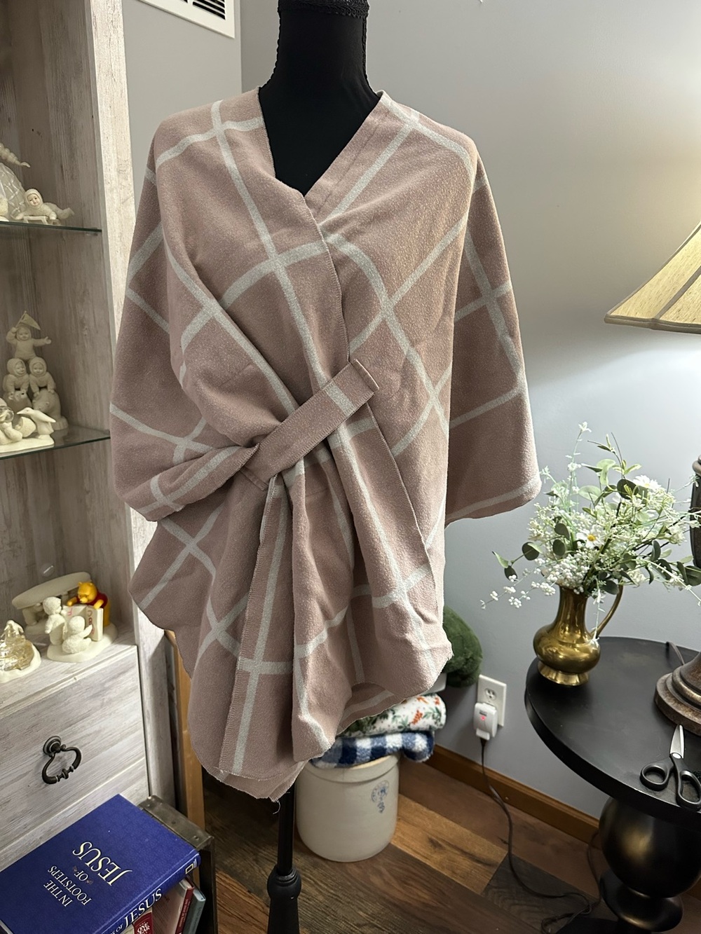 Blush Windowpane Wrap Cape - Lightweight Women's Cape